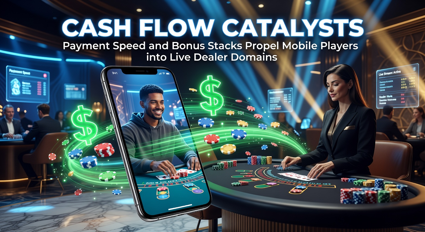 Mobiele speler die snel een uitbetaling ontvangt en overschakelt naar een live dealer tafel met gestapelde bonussen op het scherm