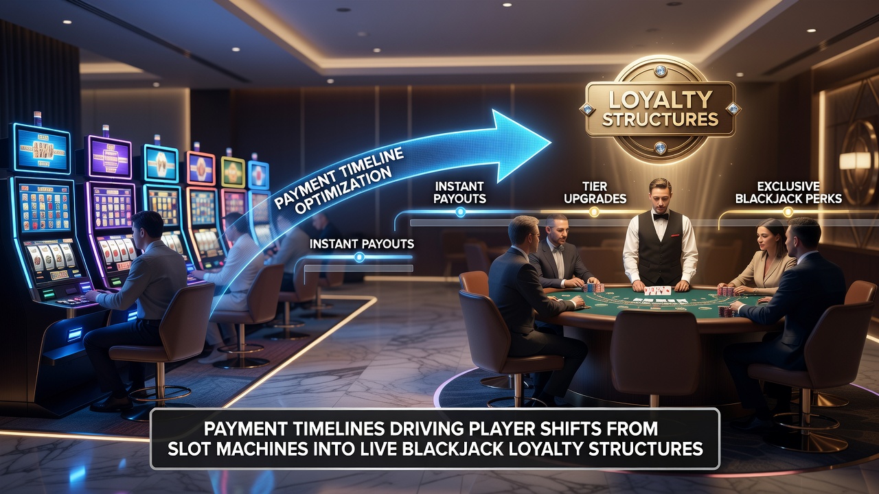 Illustratie van live blackjack tafel met loyalty beloningen en mobiele betaalopties